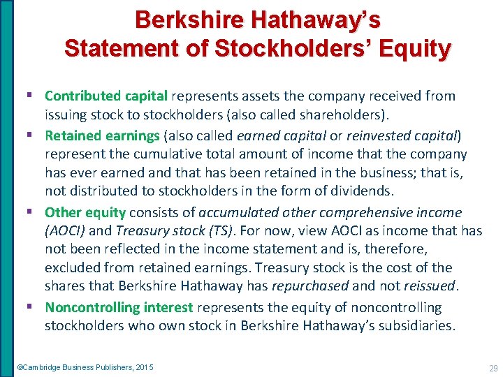 Berkshire Hathaway’s Statement of Stockholders’ Equity § Contributed capital represents assets the company received