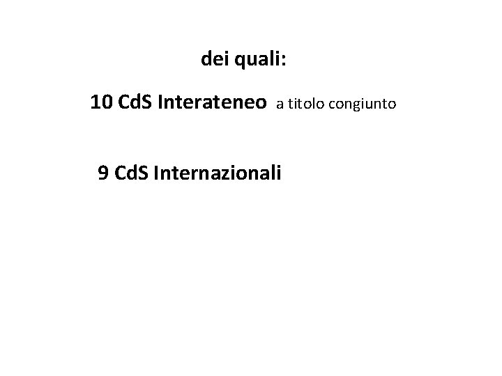 dei quali: 10 Cd. S Interateneo a titolo congiunto 9 Cd. S Internazionali 