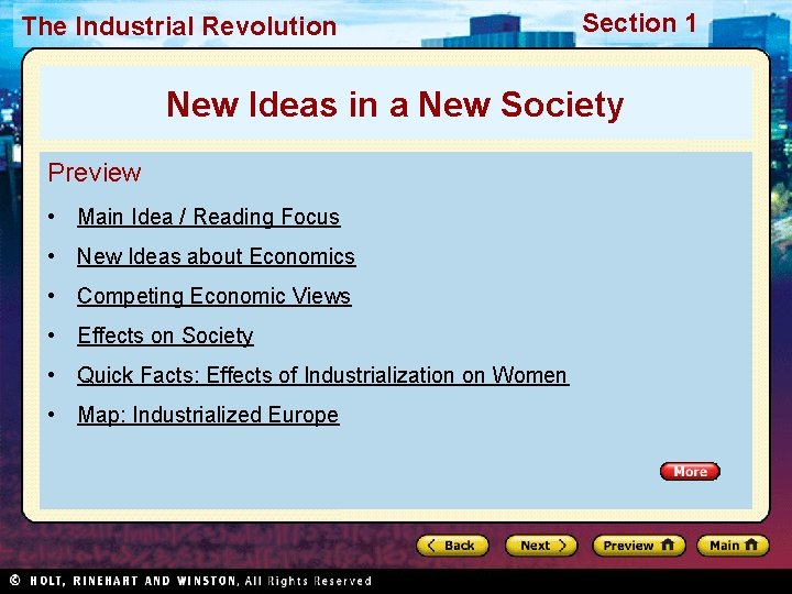 The Industrial Revolution Section 1 New Ideas in a New Society Preview • Main