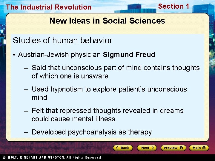 The Industrial Revolution Section 1 New Ideas in Social Sciences Studies of human behavior