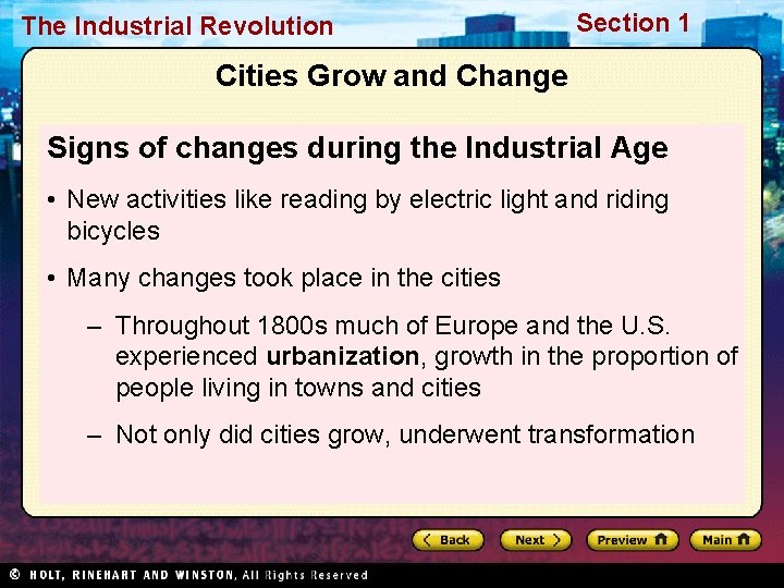 The Industrial Revolution Section 1 Cities Grow and Change Signs of changes during the