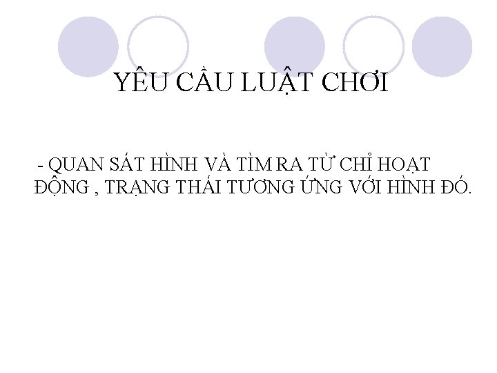 YÊU CẦU LUẬT CHƠI - QUAN SÁT HÌNH VÀ TÌM RA TỪ CHỈ HOẠT