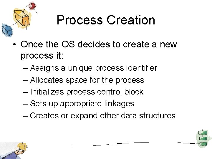 Process Creation • Once the OS decides to create a new process it: –