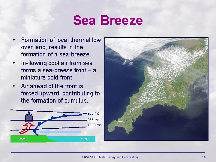 Sea Breeze • Formation of local thermal low over land, results in the formation