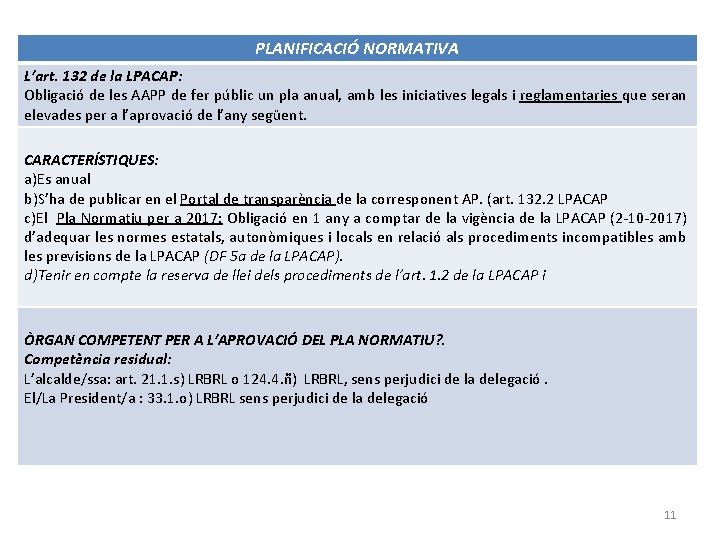 PLANIFICACIÓ NORMATIVA L’art. 132 de la LPACAP: Obligació de les AAPP de fer públic