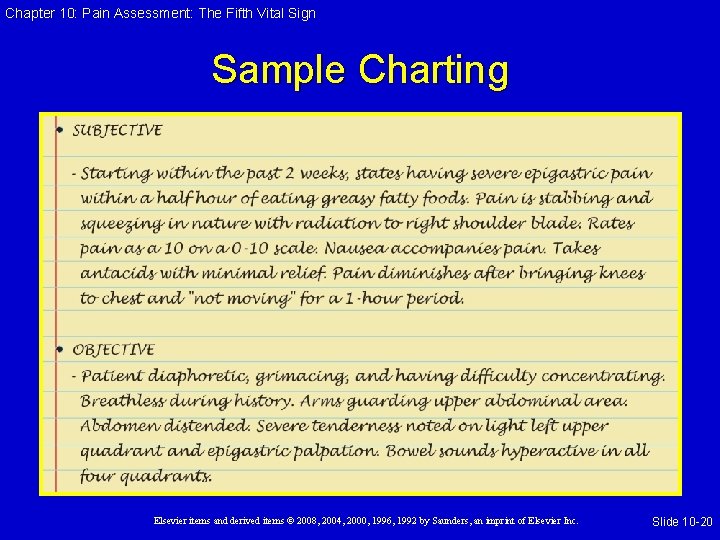 Chapter 10: Pain Assessment: The Fifth Vital Sign Sample Charting Elsevier items and derived