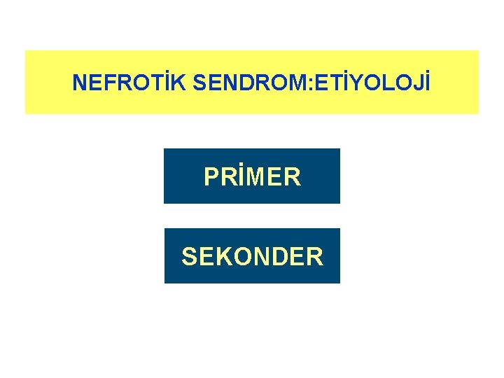 NEFROTİK SENDROM: ETİYOLOJİ PRİMER SEKONDER NEFROTİK SENDROM: ETİYOLOJİ PRİMER SEKONDER