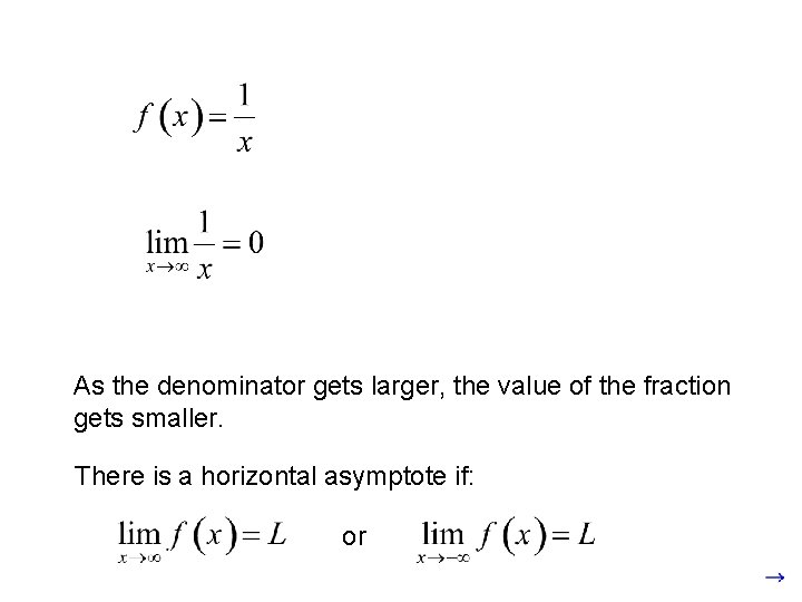 As the denominator gets larger, the value of the fraction gets smaller. There is As the denominator gets larger, the value of the fraction gets smaller. There is