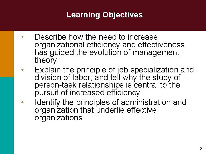 Learning Objectives • • • Describe how the need to increase organizational efficiency and