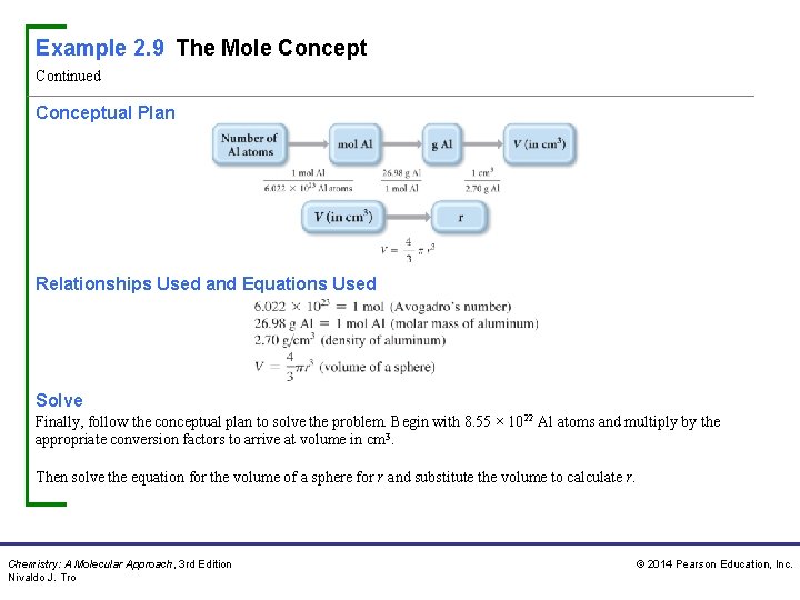 Example 2. 9 The Mole Concept Continued Conceptual Plan Relationships Used and Equations Used