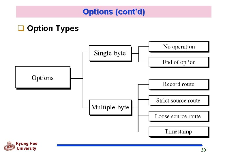 Options (cont’d) q Option Types Kyung Hee University 30 