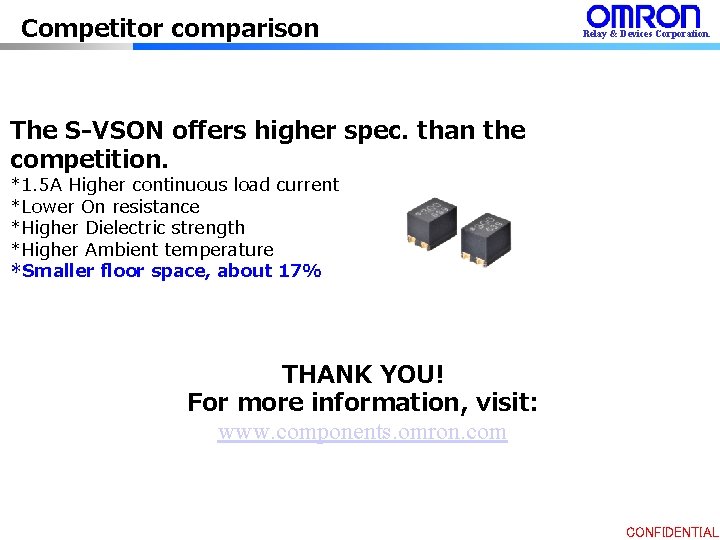 Competitor comparison Relay & Devices Corporation. The S-VSON offers higher spec. than the competition.