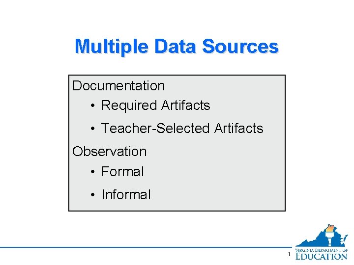 Multiple Data Sources Documentation • Required Artifacts • Teacher-Selected Artifacts Observation • Formal •