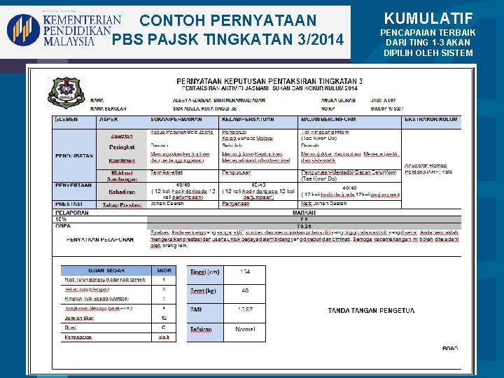 CONTOH PERNYATAAN PBS PAJSK TINGKATAN 3/2014 KUMULATIF PENCAPAIAN TERBAIK DARI TING 1 -3 AKAN