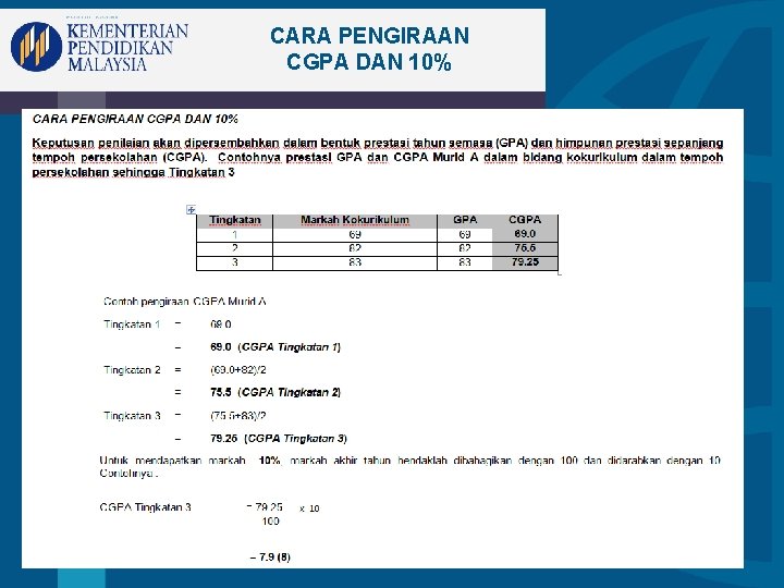 CARA PENGIRAAN CGPA DAN 10% 