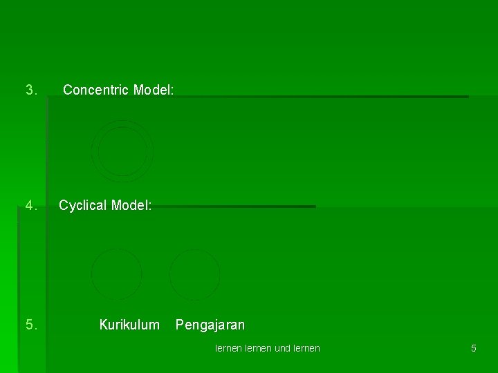 3. Concentric Model: 4. Cyclical Model: 5. Kurikulum Pengajaran lernen und lernen 5 