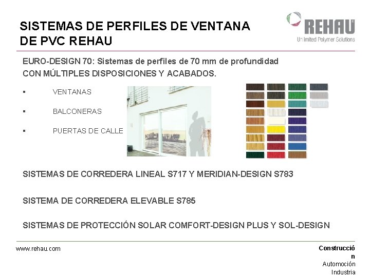 SISTEMAS DE PERFILES DE VENTANA DE PVC REHAU EURO-DESIGN 70: Sistemas de perfiles de