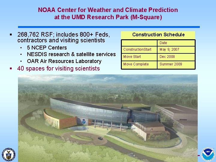 NOAA Center for Weather and Climate Prediction at the UMD Research Park (M-Square) §