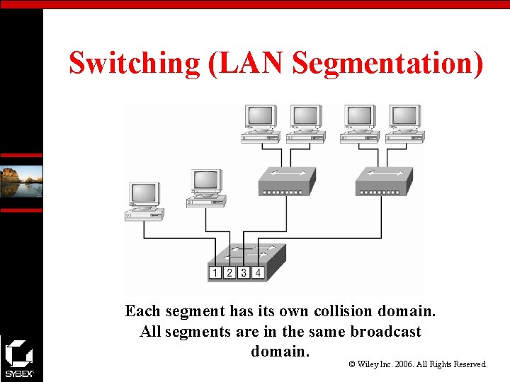 Switching (LAN Segmentation) Each segment has its own collision domain. All segments are in