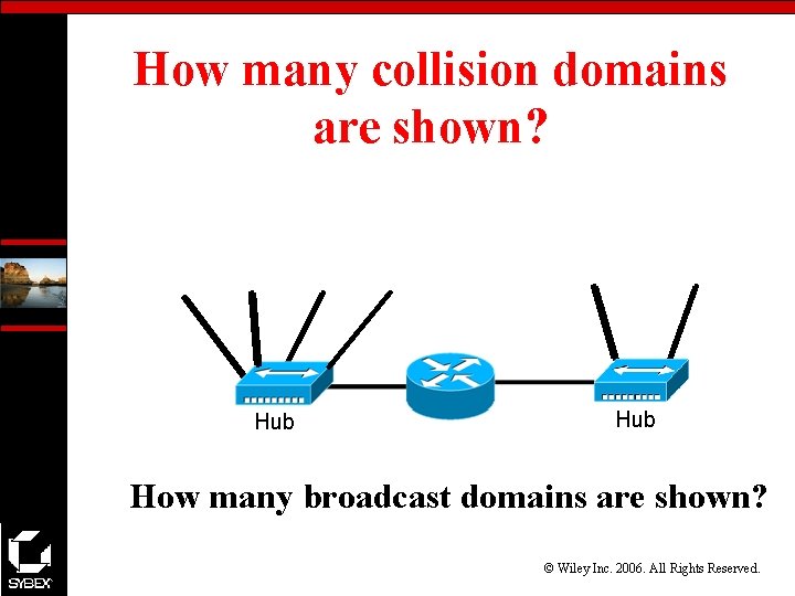 How many collision domains are shown? Hub How many broadcast domains are shown? ©