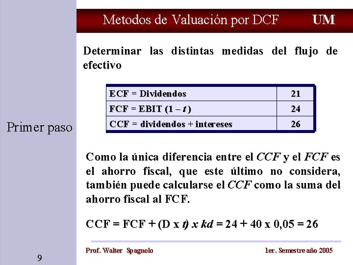 Metodos de Valuación por DCF UM Determinar las distintas medidas del flujo de efectivo