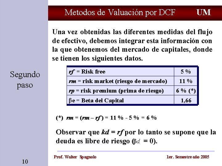 Metodos de Valuación por DCF UM Una vez obtenidas las diferentes medidas del flujo