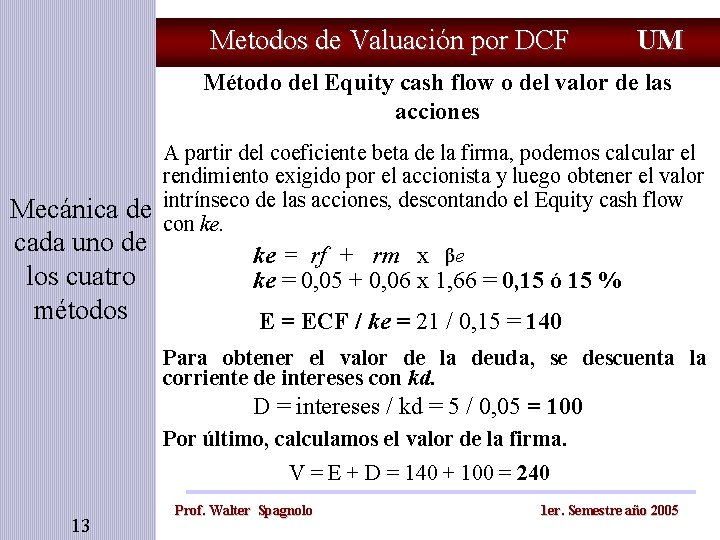 Metodos de Valuación por DCF UM Método del Equity cash flow o del valor