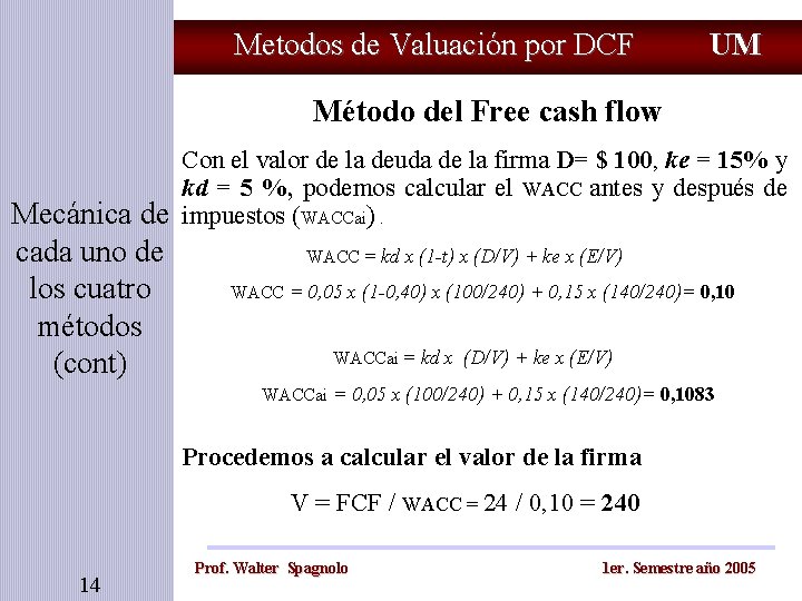 Metodos de Valuación por DCF UM Método del Free cash flow Mecánica de cada