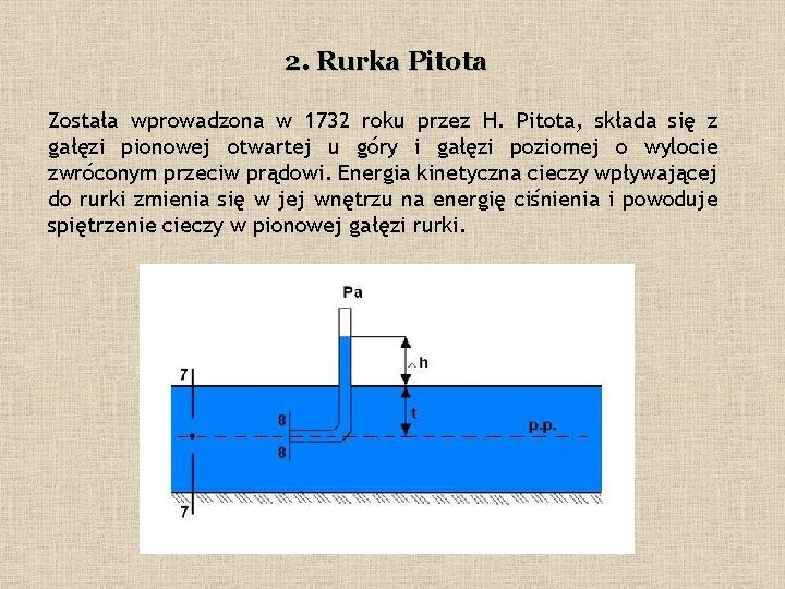 2. Rurka Pitota Została wprowadzona w 1732 roku przez H. Pitota, składa się z