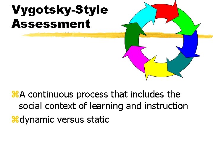 Vygotsky-Style Assessment z. A continuous process that includes the social context of learning and