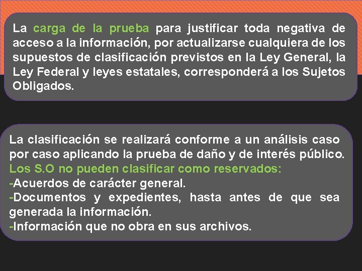 La carga de la prueba para justificar toda negativa de acceso a la información,