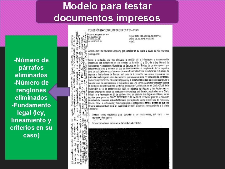 Modelo para testar documentos impresos -Número de párrafos eliminados -Número de renglones eliminados -Fundamento