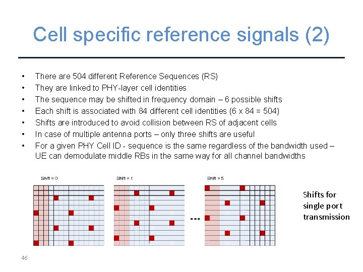 Cell specific reference signals (2) • • There are 504 different Reference Sequences (RS)