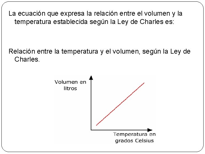 La ecuación que expresa la relación entre el volumen y la temperatura establecida según