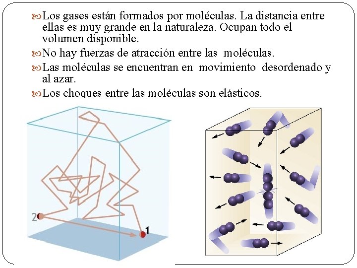  Los gases están formados por moléculas. La distancia entre ellas es muy grande