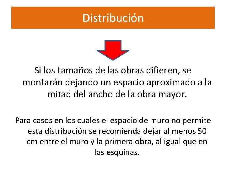 Distribución Si los tamaños de las obras difieren, se montarán dejando un espacio aproximado