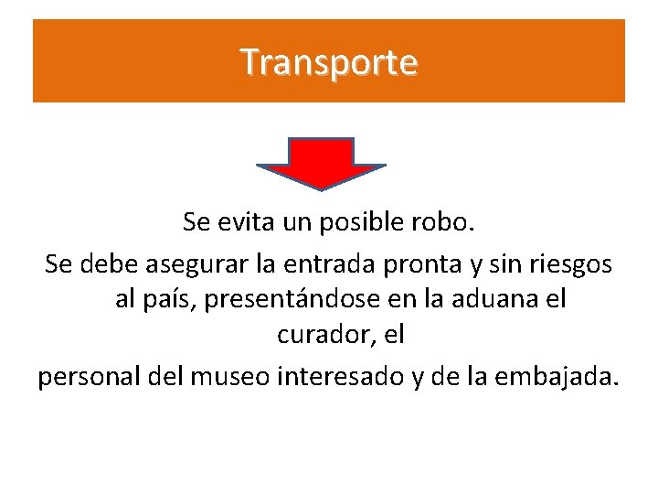 Transporte Se evita un posible robo. Se debe asegurar la entrada pronta y sin