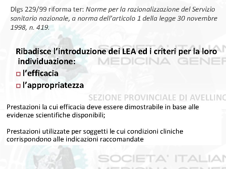 Dlgs 229/99 riforma ter: Norme per la razionalizzazione del Servizio sanitario nazionale, a norma