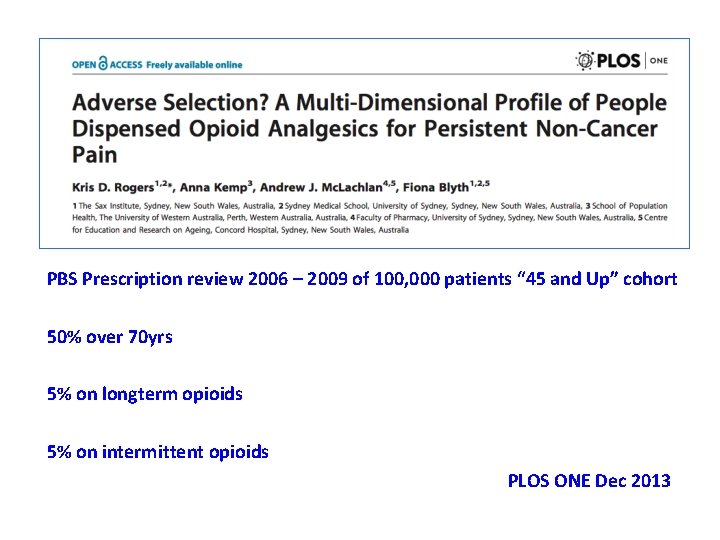 PBS Prescription review 2006 – 2009 of 100, 000 patients “ 45 and Up”