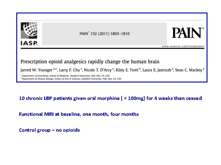 10 chronic LBP patients given oral morphine ( < 100 mg) for 4 weeks