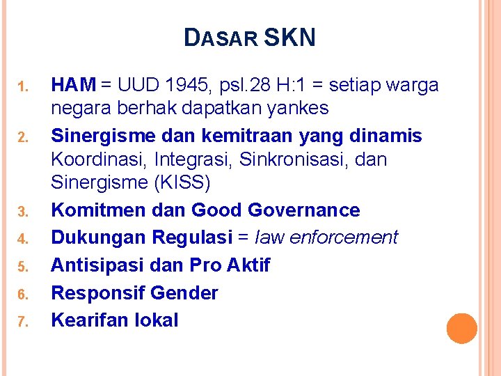 DASAR SKN 1. 2. 3. 4. 5. 6. 7. HAM = UUD 1945, psl.