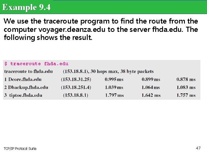 Example 9. 4 We use the traceroute program to find the route from the