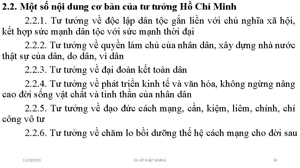 2. 2. Một số nội dung cơ bản của tư tưởng Hồ Chí Minh