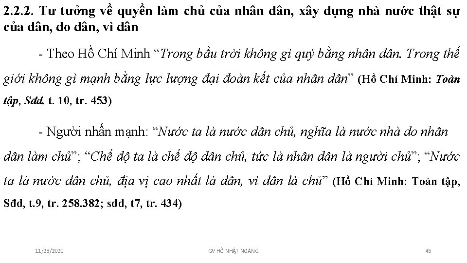 2. 2. 2. Tư tưởng về quyền làm chủ của nhân dân, xây dựng