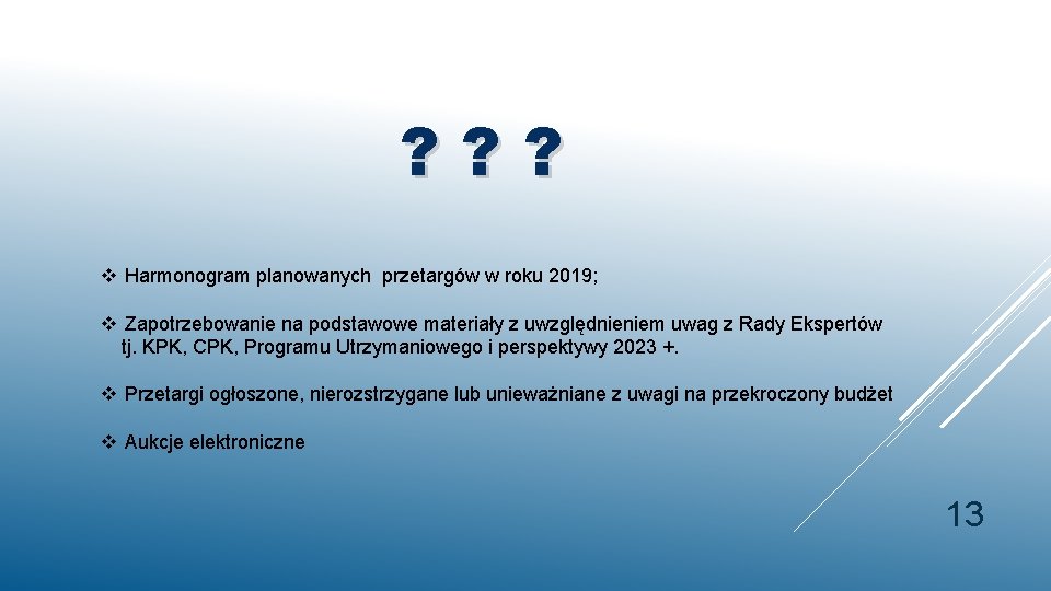 ? ? ? v Harmonogram planowanych przetargów w roku 2019; v Zapotrzebowanie na podstawowe