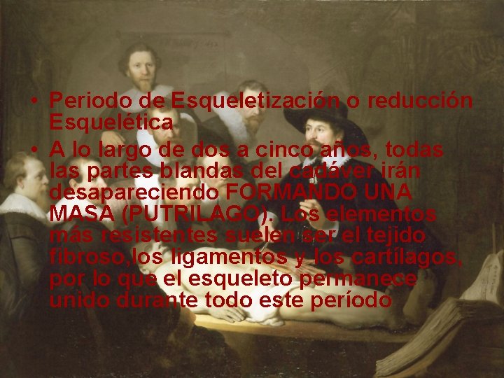  • Periodo de Esqueletización o reducción Esquelética • A lo largo de dos