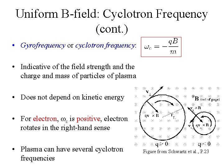 Uniform B-field: Cyclotron Frequency (cont. ) • Gyrofrequency or cyclotron frequency: • Indicative of