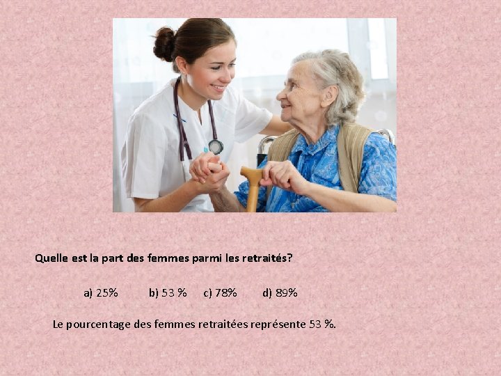 Quelle est la part des femmes parmi les retraités? a) 25% b) 53 %