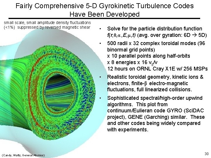 Fairly Comprehensive 5 -D Gyrokinetic Turbulence Codes Have Been Developed small scale, small amplitude