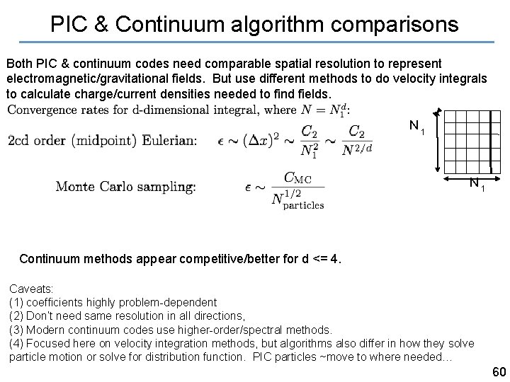 PIC & Continuum algorithm comparisons Both PIC & continuum codes need comparable spatial resolution